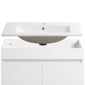 23.62 in. W x 18.3 in. D x 19.68 in. H Wall Mount Bathroom Vanity with Single Sink and White Ceramic Top 2-Doors,White
