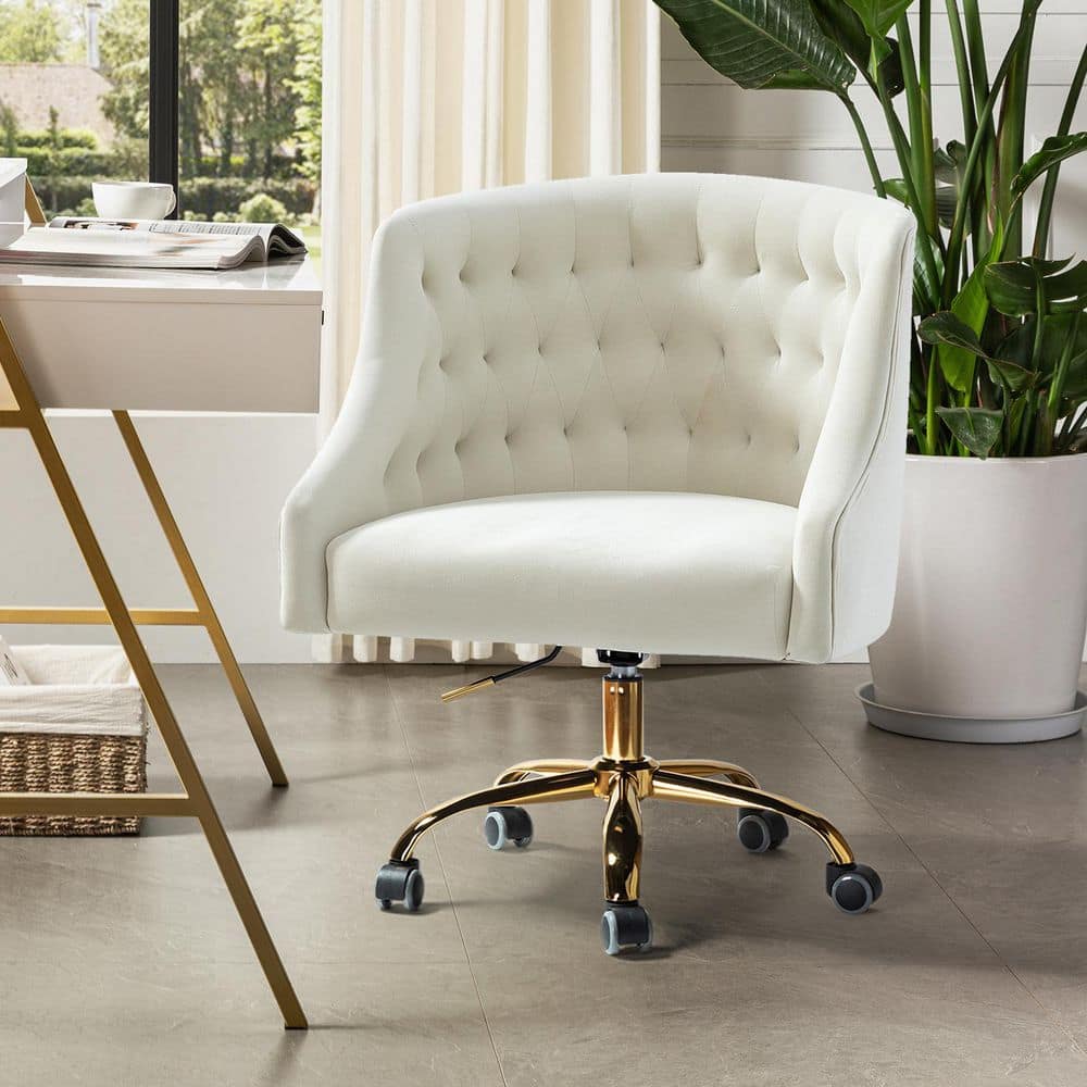 Lydia 24.5 in. Mid-Century Modern Ivory Velvet Tufted Hand-Curated Task Chair