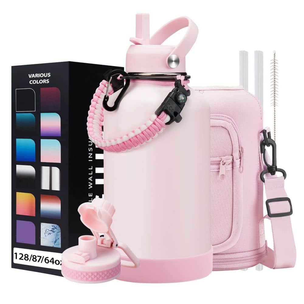 Anqtovp 64 oz. Pink Stainless Steel Triple Insulated Leakproof