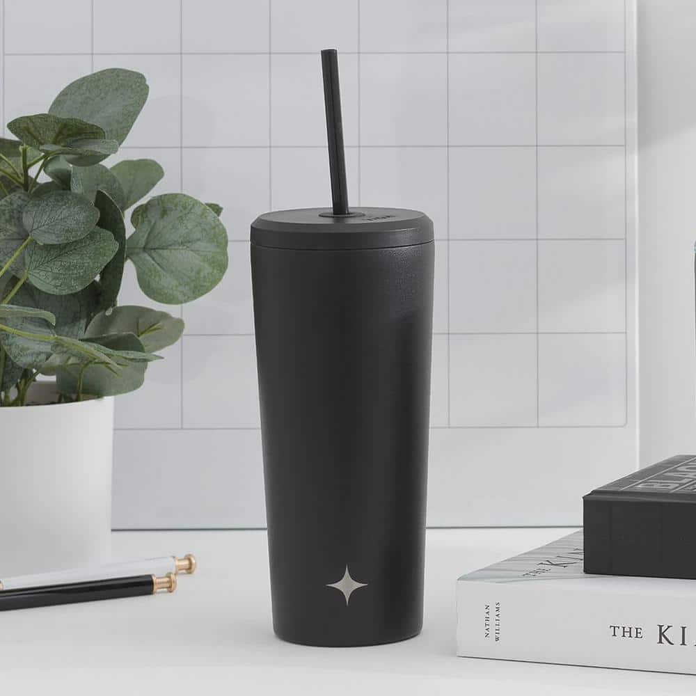 Black Triple Insulated Stainless Steel Travel Tumbler with Straw