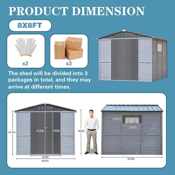 Endark 8 ft. W x 8 ft. D Outdoor Storage Grey Wood Shed with