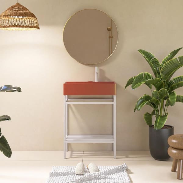 JimsMaison Bath Vanity 24 in. W x 14 in. D x 33 in. H White with Red Ceramic Top