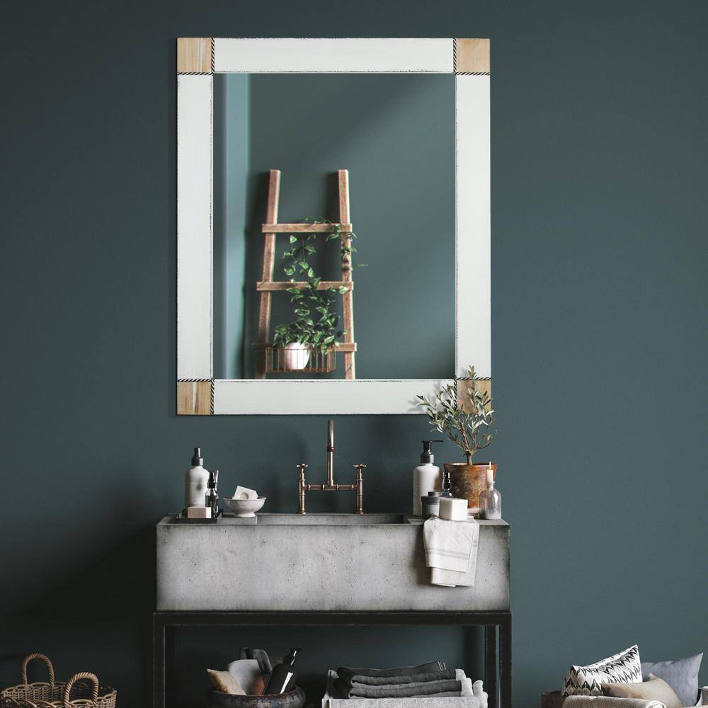 Whitewashed Wood Rectangular Vanity Mirror with Rope Inlay