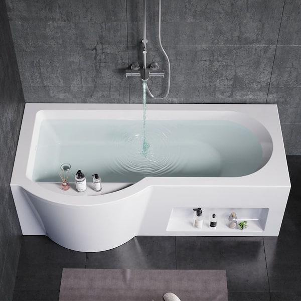 YULIKA 66 in. Acrylic Soaking Bathtub with Shower Door, Left Drain