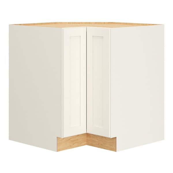 QuickShip Cottage 33 in. W x 24 in. D x 34.5 in. H Assembled Plywood Lazy Susan Corner Cabinet in White
