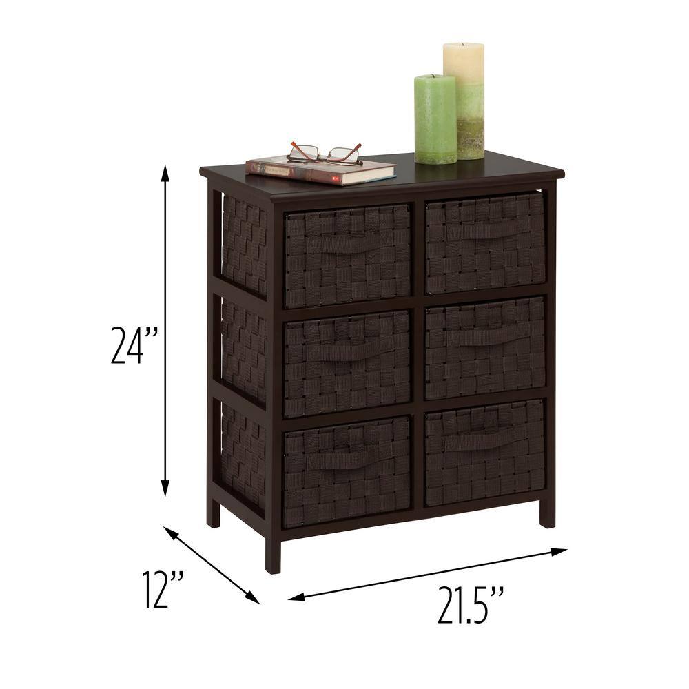Espresso Woven 6-Drawer Storage Chest with Deep Drawers