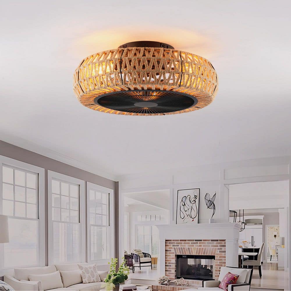 20 in. 4-Light Brown Jute Rope Universal No Include E26 Bulb Low Profile Fandelier Ceiling Fan Light Kit price history on PriceWatchPro