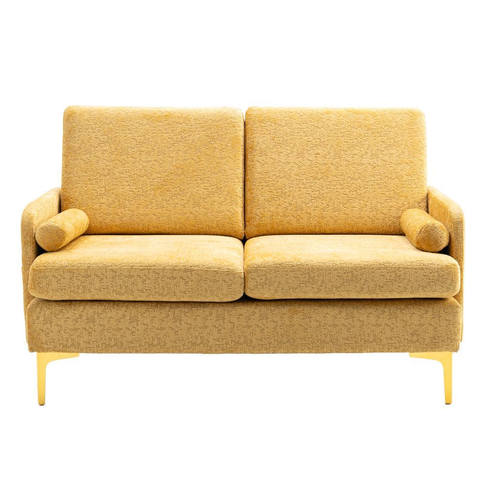 URTR 55 in. Yellow Cut Pile Thick Cushion Upholstered 2Seater Loveseat