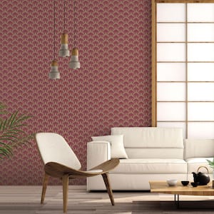 Into The Wild Red and Gold Metallic Leaf Motif Non-Pasted Non-Woven Paper Wallpaper Roll