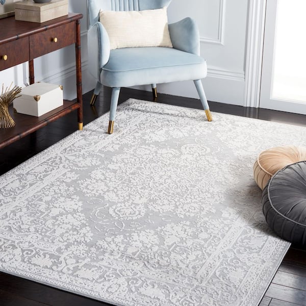 Vogue 7 ft. x 7 ft. Gray/Light Gray Ornate High-Low Square Area Rug