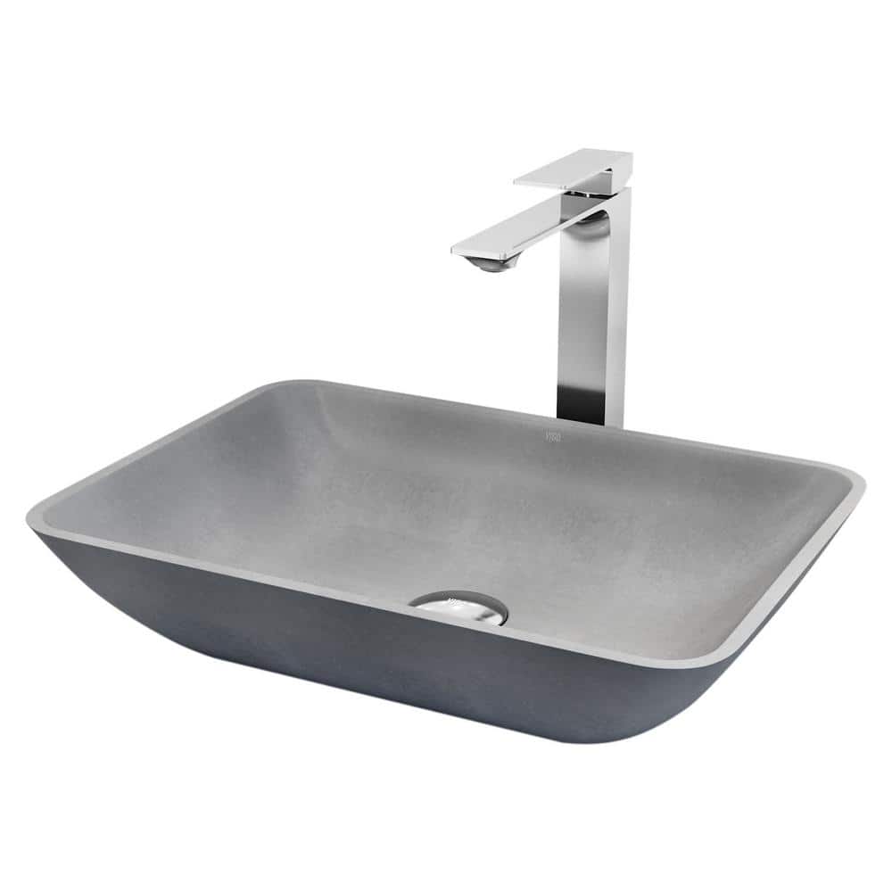 Concerto Stone Rectangular Above-Counter Bathroom Sink with Dunn Faucet