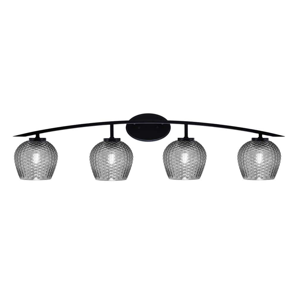 Siena 40 in. 4-Light Matte Black Vanity-Light with 6 in. Smoke Textured Gla