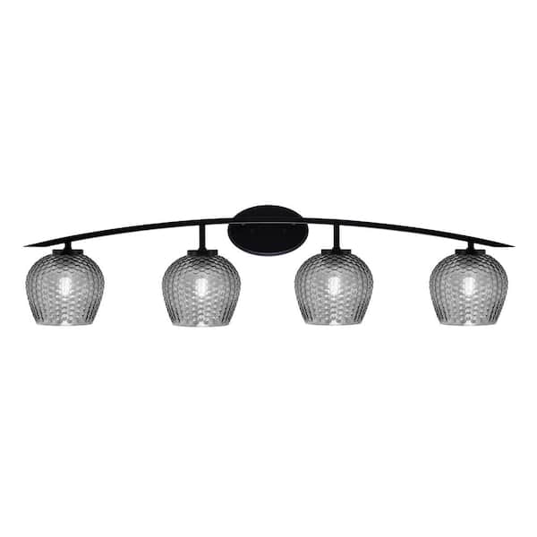 Unbranded Siena 40 in. 4-Light Matte Black Vanity-Light with 6 in. Smoke Textured Glass Shades No Bulbs Included