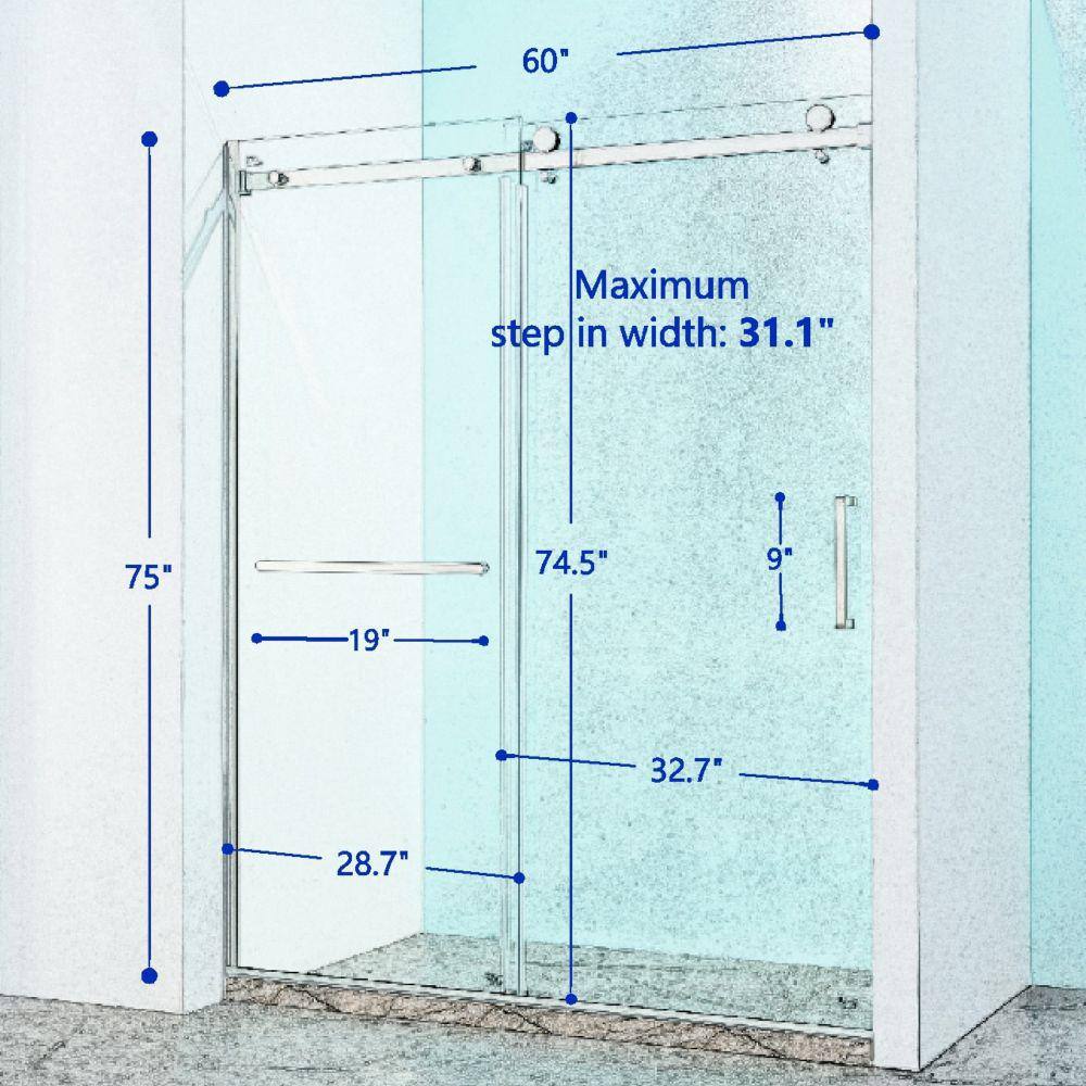 Matte Black Semi-Frameless Sliding Shower Door with Tempered Glass