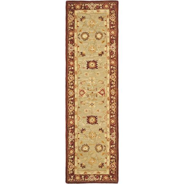 SAFAVIEH Anatolia Sage/Burgundy 2 ft. x 8 ft. Border Runner Rug