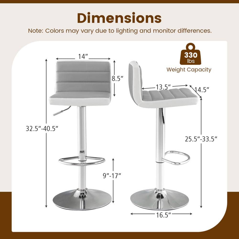 Set of 2 Gray and White Adjustable Swivel Bar Stools