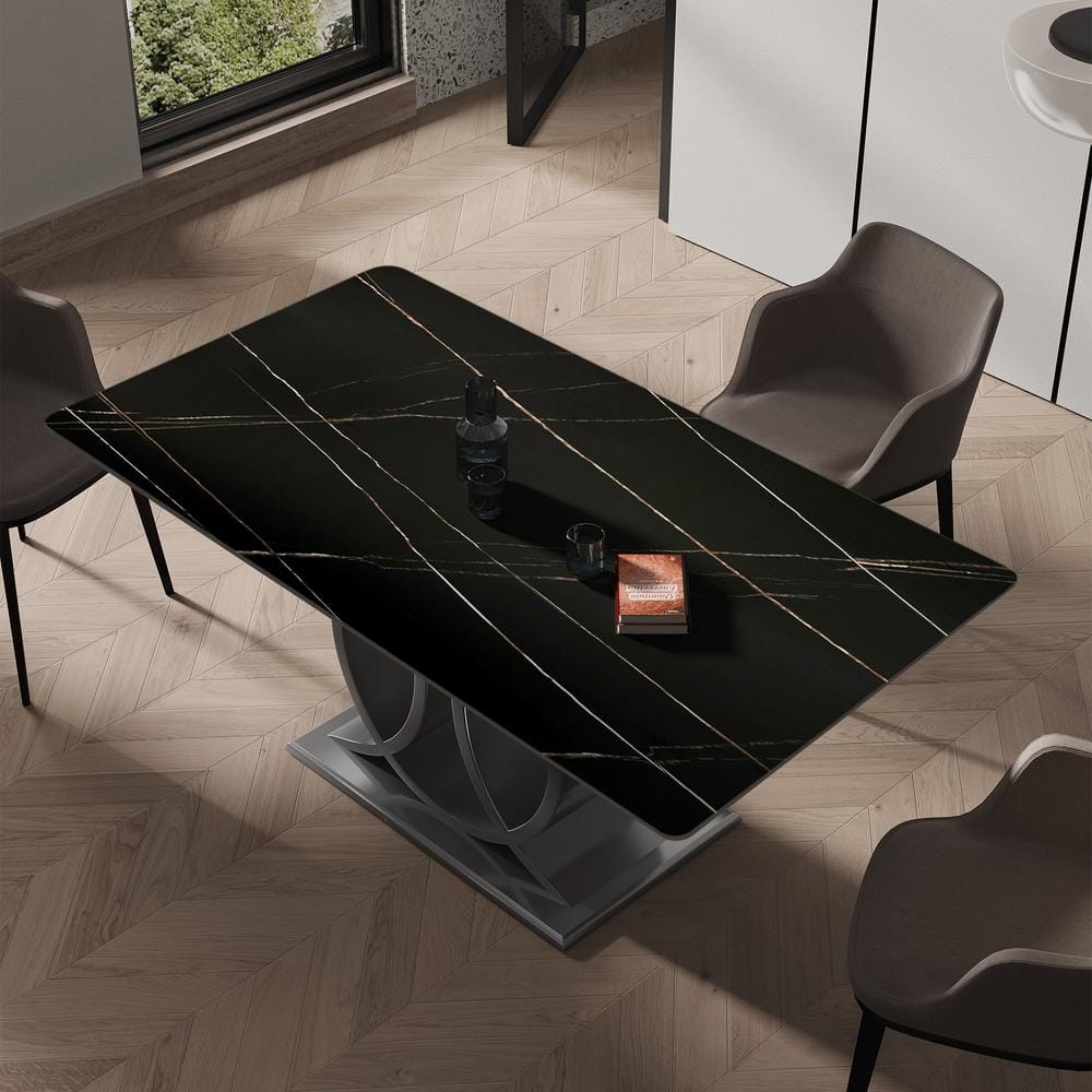 Modern Rectangle Black Lauren Black Gold Stone Top 55.12 in. Stainless Stee