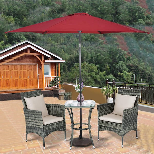 9 ft. Steel Market Tilt Patio Umbrella in Burgundy with Crank