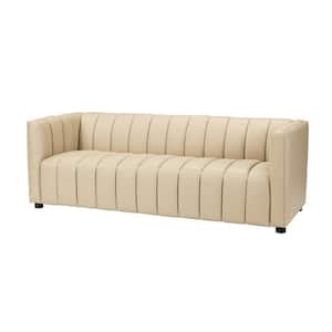 Pachynus 83 in.Wide Square Arm Genuine Leather Rectangle Contemporary Channel-tufted Sofa in Beige