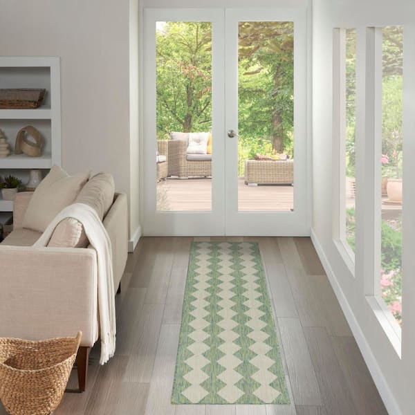 Positano Blue Green 2 ft. x 10 ft. Diamond Contemporary Runner Area Rug
