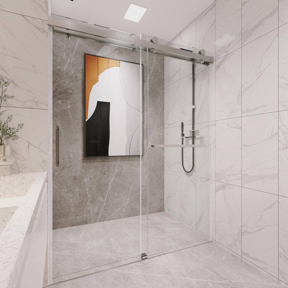 Oceanus 55''-59'' Frameless Clear Tempered Glass Shower Door
