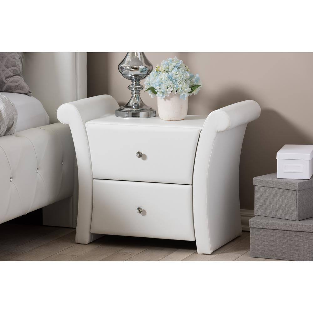 White Faux Leather 2-Drawer Modern Nightstand