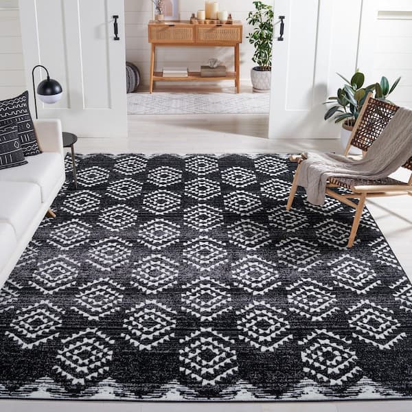 Skyler 9 ft. x 12 ft. Black/Ivory Striped Geometric Area Rug