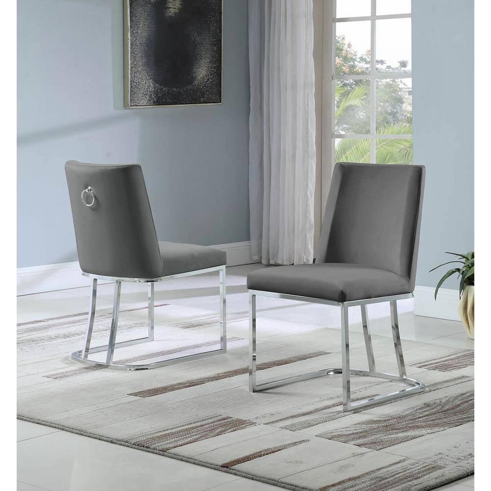 Lux Velvet Dark Grey Armless Side Chair with Metal Frame (Set of 2)