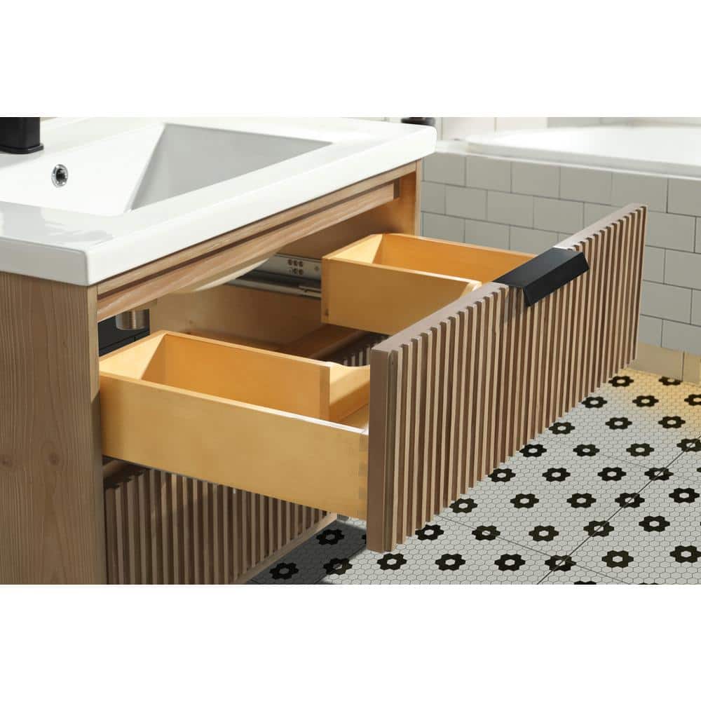 San Diego 30" Weathered Fir Wall-Mount Bathroom Vanity with Ceramic Top