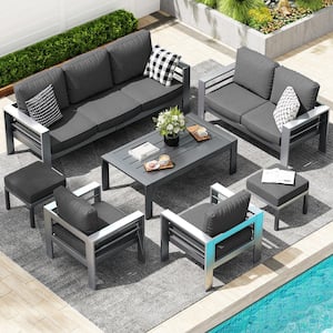 AECOJOY Gray 7-Piece Aluminum Patio Conversation Set with