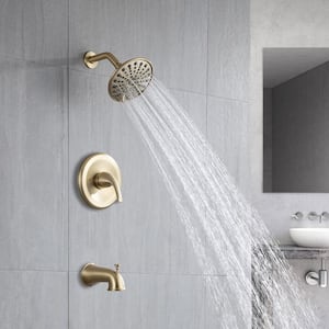 Single-Handle 6-Spray Round High Pressure Shower Faucet with 6 in. Shower Head in Brushed Gold (Valve Included)