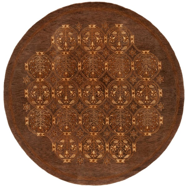Taj Mahal 8 ft. x 8 ft. Round Olive Floral Cartouche Area Rug