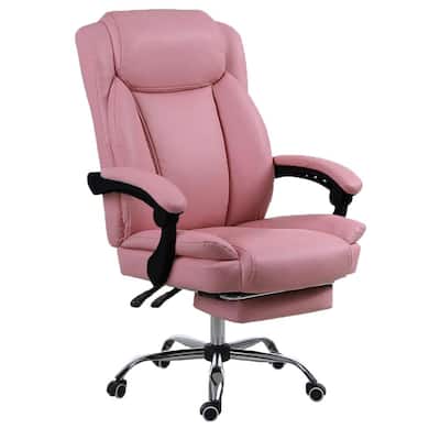 46.9 in, H Pink Executive Chairs High Back Reclining Faux Leather Executive Chairs with Footrest
