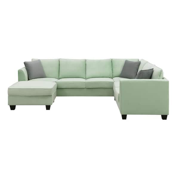 Z-joyee 112 in. Square Arm 3-Piece L Shaped Polyester Modern Sectional Sofa in Green with Ottoman