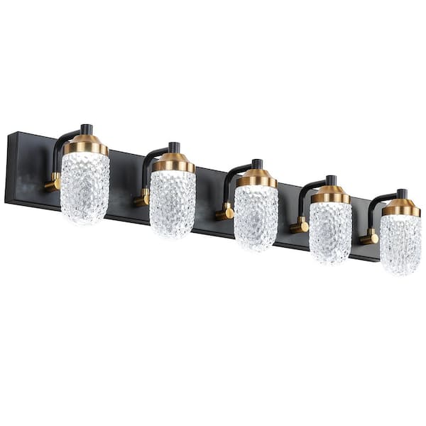 Staykiwi 31.5 in. 5-Light Modern Matte Black Vanity Lights With LED Bulbs and Clear Glass Shades For Bathroom Lighting