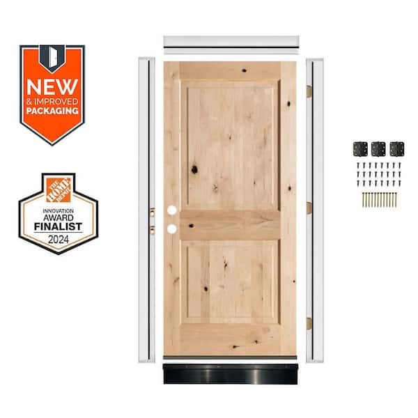 32in.x80in. Rustic Knotty Alder Sq. Top Right-Hand Unfinished Wood Assembly Required Front Door Kit w/QuickAssembleJamb
