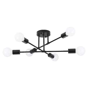 20.66 in. 6-Light Modern Matte Black Semi-Flush Mount for Bedroom Foyer with No Bulbs Included