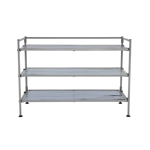 Seville Classics 18.5 in. H 9-Pair 3-Tier Silver Mist Resin Slat Metal Frame Stackable Shoe Rack