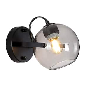 1-Light Matte Black Wall Sconce with Clear Globe Glass Shade