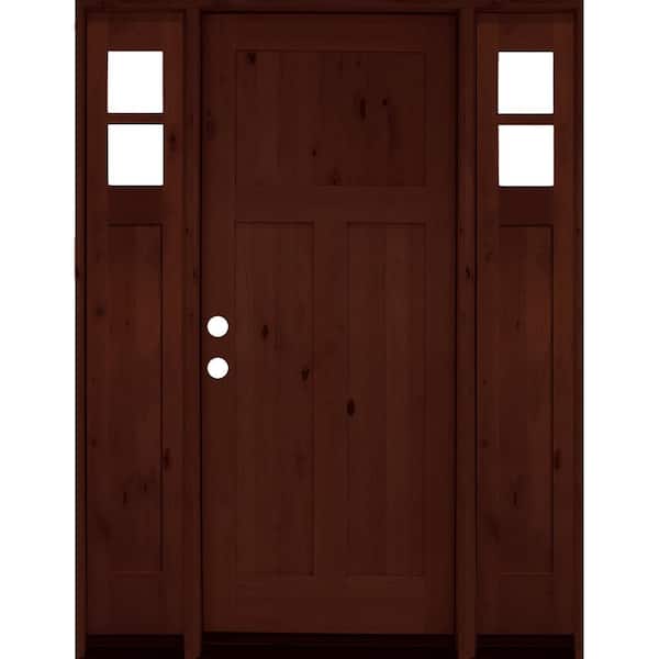 Krosswood Doors 60 in. x 80 in. Alder 3 Panel Right-Hand/Inswing Clear Glass Red Mahogany Stain Wood Prehung Front Door with Sidelites