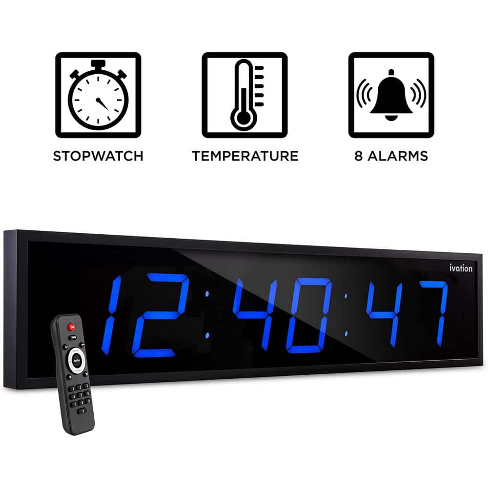 Ivation Oversized 72" Blue LED Digital Wall Clock with Remote