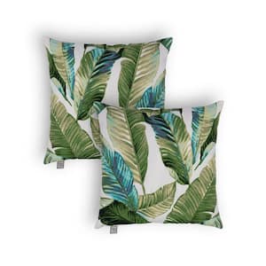 TROPICAL LEAVES Outdoor Throw Pillow SET OF TWO 18'' PILLOWS FILLED WITH 100% WHITE POLYESTER