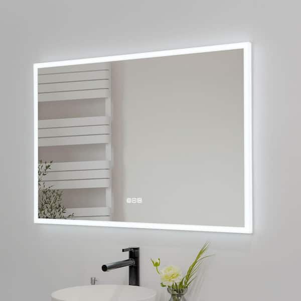 WELLFOR 40 in. W x 28 in. H Rectangle Acrylic Framed LED Wall Bathroom Vanity Mirror in Silver