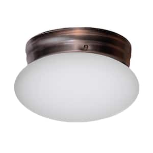 Dash 8 in. 1-Light Oil Rubbed Bronze Flush Mount Ceiling Light Fixture with Opal Glass