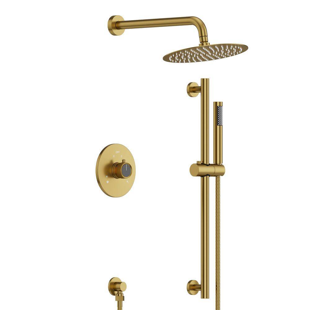 2-Spray Wall Mount 10 in. Dual Shower Head and Handheld Shower Head 2.5 GPM with Slide Bar in Brushed Gold price history on PriceWatchPro