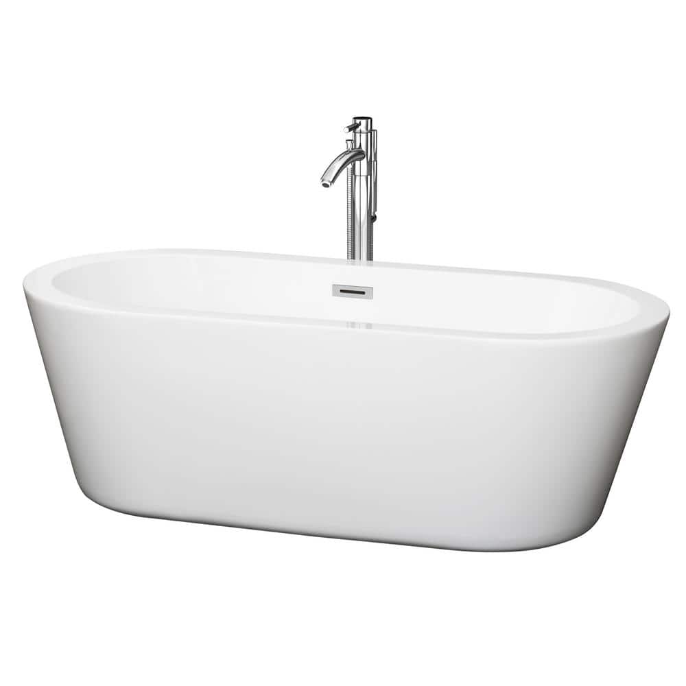 Mermaid 67'' White Acrylic Freestanding Soaking Bathtub with Chrome Faucet