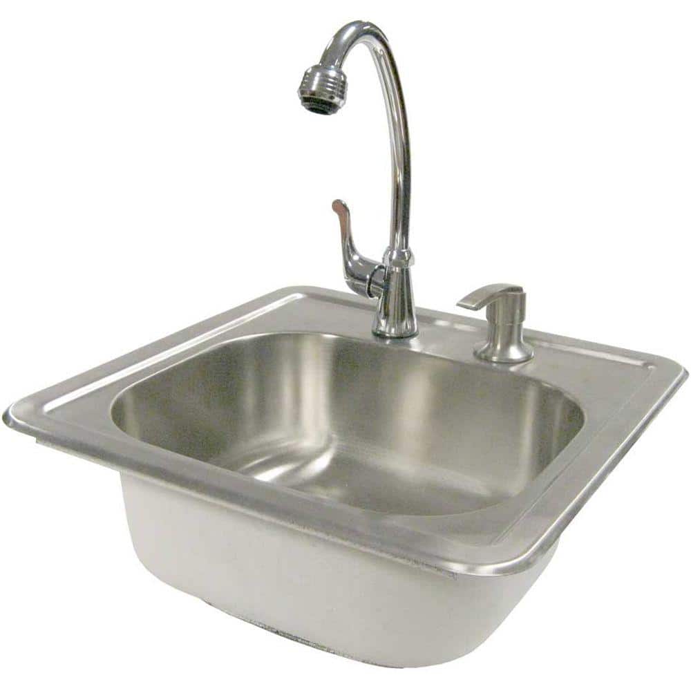 Cal Flame 15-1/2 in. Outdoor Stainless Steel Sink with Faucet and Soap Dispenser, Silver -  BBQ11963