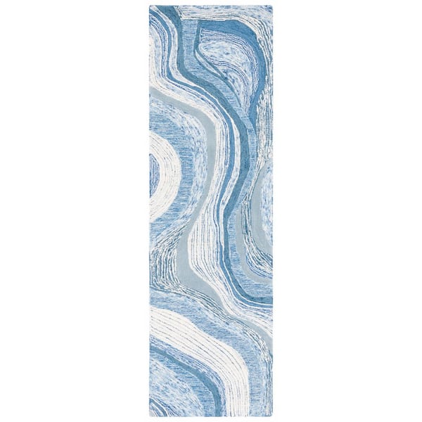 Soho 2 ft. x 8 ft. Blue/Ivory Marble Runner Rug