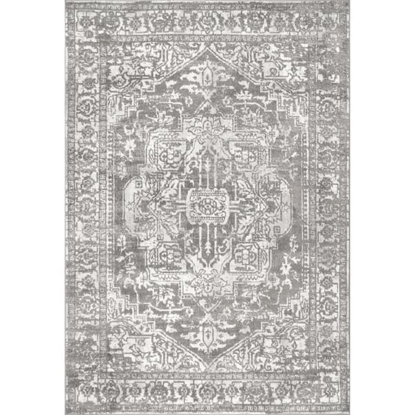 nuLOOM Melody Vintage Medallion Light Grey 8 ft. x 10 ft. Indoor Area Rug
