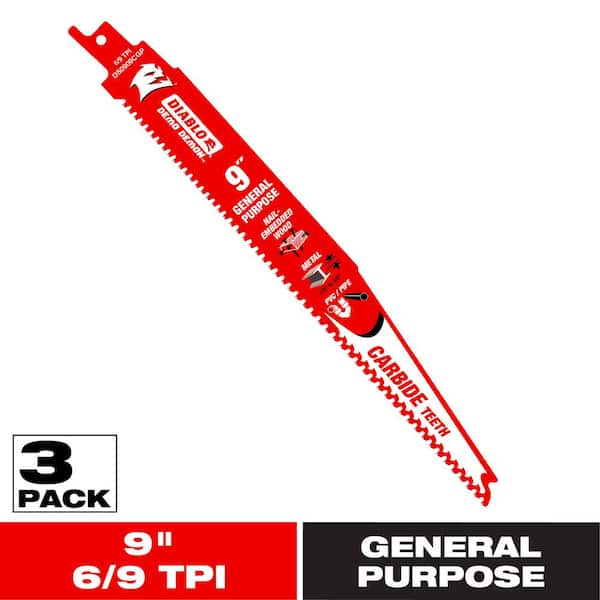 9 in. 6/9 TPI Demo Demon Carbide Teeth Reciprocating Saw Blades for General Purpose Cuts